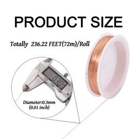 Pandahall 236 Feet Copper Wire 28 Gauge Tarnish Resistant Jewelry Craft Wire Artistic Wire Bare Copper Wire for Wrapping Weaving Gardening Bracelet Making