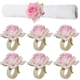 Petunny Floral Napkin Rings Set of 6 Rose Flower Napkin Rings Handmade Flower Napkin Holders Rings Table Decoration for Wedding Banquet Birthday Valentines Party