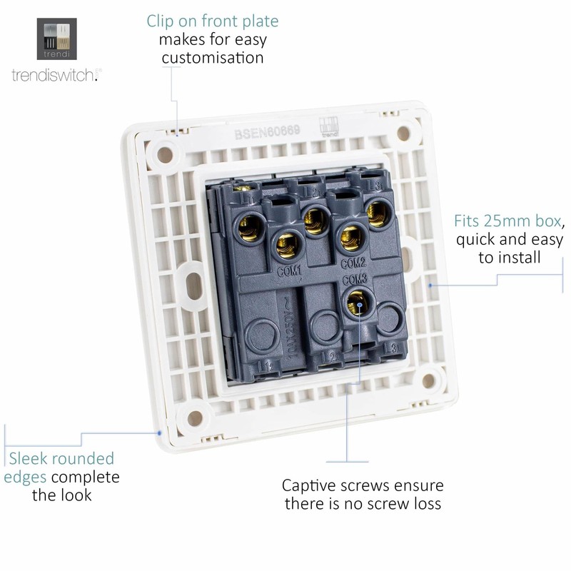 Trendi Switch Fan Isolator 10A Triple Pole Chrome Rocker Switch