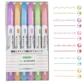 wowjimi カーブペン 6種類 6色 水性ペン 花模様 波線 蛍光ペンローラースタンプ デュアルチップ カラーペン ハートライン お絵かき イラスト ギフト 手帳 DIY オフィス用品 日記 筆記用具