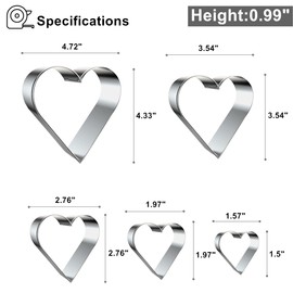 5 Pack Cookie Cutters, Heart Cookie Cutter, Valentines Day Cookie Cutters 1.5" to 4.7", Stainless Steel Cookie Cutters for Valentine's Day