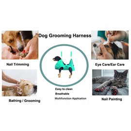kinla Dog Grooming Hammock with Flea Comb and Dog Nail Clipper, Pet Dog Grooming Hammock Harness with Cat Nail Clipper, Nail File and Dog Brush, Dog Sling for Nail Clipping/Nail Trimming (S, Green)