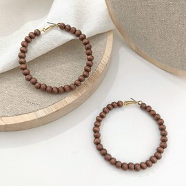 COIRIS Wooden Beaded Hoop Big Earrings Bohemian Circle Round Bead Earrings Circle Drop Dangle Earrings Jewelry For Women(ER1185-Brown)