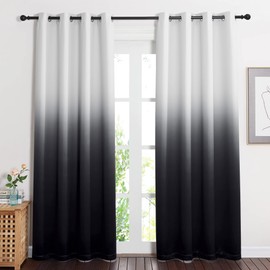 NICETOWN Room Darkening Curtains 84 inch Length for Living Room, Grommet White & Black Ombre Privacy Curtains for Hall/Villa, Home Decoration Window Treatment Drapes, 104" Wide Total 2 Pieces