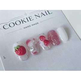 ⭐️ Soft Syrup [Strawberry Tanghulu] Nail Tips ⭐️ - Square / ⭐️ 말랑 시럽 [딸기 탕후루] 네일팁 ⭐️ - 스퀘어