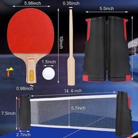 EZONEDEAL Ping Pong Paddle Set Portable Table Tennis Set with Retractable Net 2 Rackets 6 Balls Adult Indoor/Outdoor Games