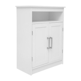 Flash Furniture Vega Bathroom Storage Cabinet Organizer with 2 Magnetic Closure Doors, in-Cabinet Adjustable Shelf, Upper Open Shelf, White