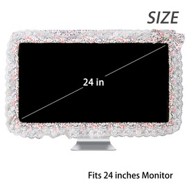 Kingshion 24 -27 IN Lovely Cute Computer Monitor Cover with Lovely Cute Elastic Pen Pocket Bow-knot TV LCD Screen Monitor Decoration Dust Cover Protector, Lace Fabric, Red