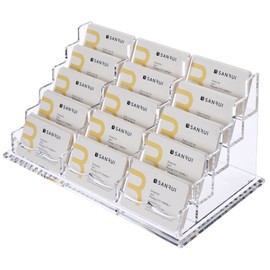SANRUI Acrylic Multiple Business Card Holder Display for Desk , 15 Slots Business Card Stand , Clear Horizontal 5 Tier Business Card Holders, Holds 750-900 Cards
