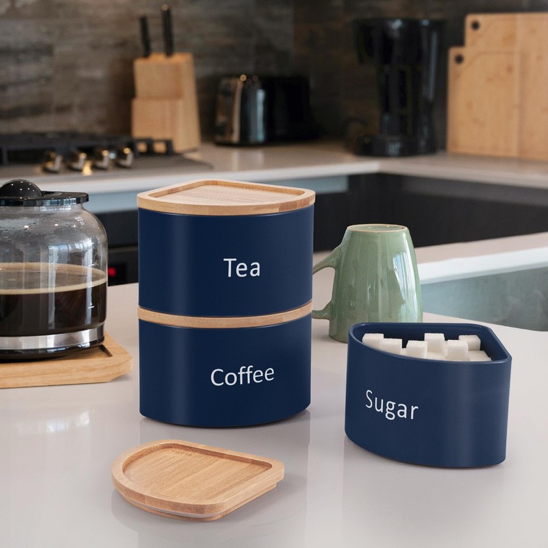 EHC Tea Coffee Sugar Canister Set, Set of 3 Stackable