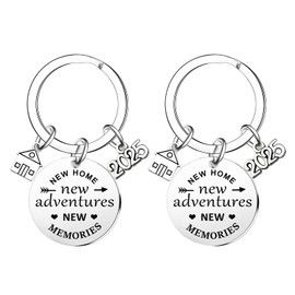 Ghloyza 2Pcs New Home Keychain 2025 New Adventures Keyrings Housewarming Gifts For New Homeowner House Keyring