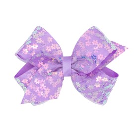 Wee Ones Girls' Medium Spring Sequin Flower Tulle Grosgrain Overlay Hair Bow on WeeStay clip, Handmade, Light Orchid