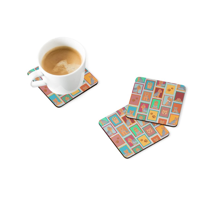 Lots of Blue and Tan Yorkie Foam Coaster Set of