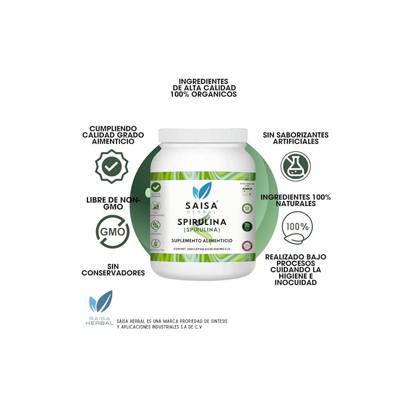 Alga Spirulina 100 Pura Bolsa Con 200 Cápsulas.