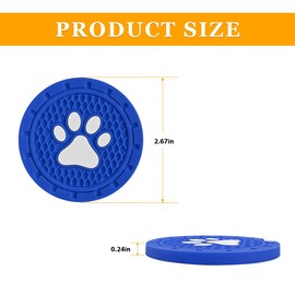 TSUGAMI Car Cup Holder Coaster, 4 Pack PVC Paw Print Anti Slip Insert Coasters, 2.75 Inch Universal Cute Dog Paw Auto Drink Mat, Car Interior Accessories Decor for SUV, Truck, RV and More (Blue)
