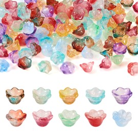 Beadthoven 100pcs Flower Glass Beads Caps Transparent Mini Flower Crystal Jellyfish Beads End Caps for Wind Chimes Gradient Color Bell Flower Beads for Earrings Jewelry Making DIY Crafts Supplies