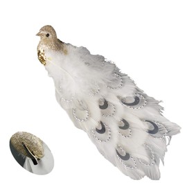 Davies 21cm Long Beaded Tail Peacock Clip on Bird Christmas Tree Decoration - Gold