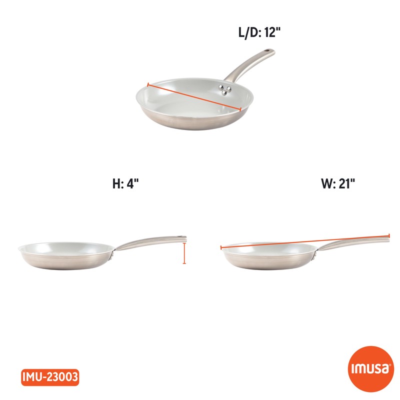 IMUSA 12” Stainless Steel Frying Pan with Gray Ceramic Nonstick