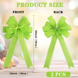 RIBBOOO 2 Pack Green Christmas Tree Bows 12x20inch Large Burlap Wreath Bow with Glitter String for Christmas Tree Topper,Home Front Door Decor,Easter Bow,St. Patrick's Day Bow