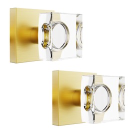 2 Pack Gold Crystal Glass Door Knobs - Satin Brass Square Modern Door Handles for Hall, Pantry, Closet
