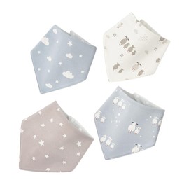MARBEINE Baby Bib, Set of 4, Baby Bib, 100% Cotton, Triangular Bib Waterproof, Allover Pattern, Animal Pattern, Boys and Girls, Bandana, Meal Apron, Kindergarten, Nursery, Cute, Soft, Sheep