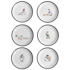 Bicuzat Cute Cartoon Animals Pattern Ceramic Sauce Dishes, Seasoning Dishes, Sushi Soy Dipping Bowls, Appetizer Plates, Dessert Plates, Little Cat Bird Feeding Bowls, Set of 6-Goose-5 Inch