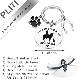 PLITI Horse Keychain Dog Lover Gifts Equestrian Gift Horseshoes Charm I'm a Dog And Horse Kind Of Girl Cowgirl Keyring (Dog Horse Girl CA)