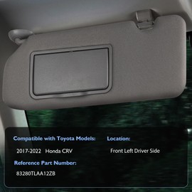ItranMc Sun Visor Driver Side for Honda CRV 2017–2022, Left Side Sunvisor with Lighted Mirror, Gray, Replacement#83280-TLA-A12ZB