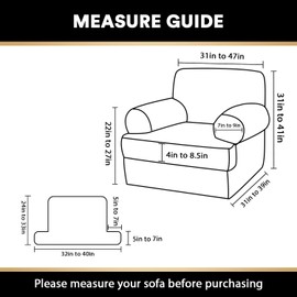 PrinceDeco 2 Pieces Armchair Slipcover Stretch Couch Covers for T Cushion Chair Slipcovers Soft Arm Chiar Cover Furniture Covers with 1 Individual T Shape Seat Covers Width Up to 47"- Navy