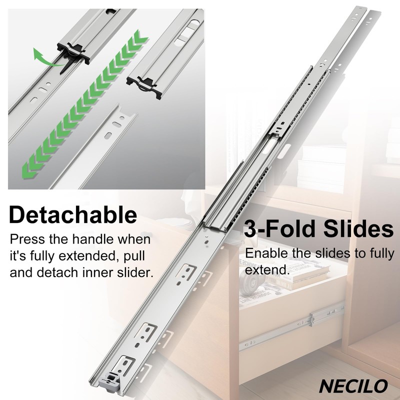 NECILO Heavy Duty Drawer Slides Without Lock, 150lb Capacity Full