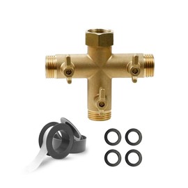 BH 3 Way Hose Splitter，3/4" Heavy Duty Water Spigot Splitter High Flow Spigot Brass Garden Hose Splitter with Shut-Off Valves and Extension Handles Included 4 Extra Silicone Washers