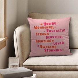 Nvotell Pink Preppy Pillow Covers 18x18 - Inspirational Affirmation Funky 70s You're Amazing Throw Pillow Covers，Pink and Orange Pillow Case, Pink Preppy Pillow Cover for Home Dorm Sofa Bed Decor