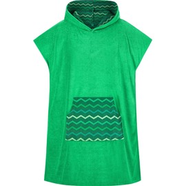DiaryLook Kids Swimming Changing Robe with Hood, Beach Poncho Towel with Pockets Boys & Girls Quick Dry, Bath Robe Surfing Watersport Rose Green Strip 6-9 Years