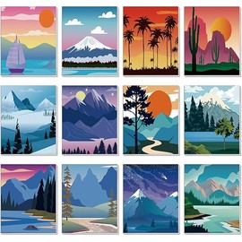 Sherr 12 Pcs Pre Drawn Canvas Pre Printed Canvas Set for Adults Cute Printed to Paint Set Theme Painting for Valentine Party Favor(Landscape)