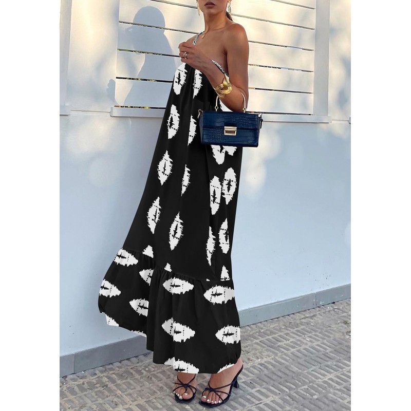 PRETTYGARDEN Women's Summer One Shoulder Maxi Dresses Printed Flowy Boho