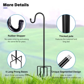 ToyHotels ToyHotels Shepherd Hooks for Outdoor, 2 Pack 46 Inch Bird Feeder Pole with 5 Prongs Base for Hanging Lantern, Hummingbird Feeder, Lightweight Plant, Shepherds Hook for Bird Feeders for Outside