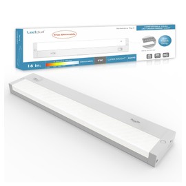 Leetdud LED Under Cabinet Lighting Hardwired or Plug in, 16 Inch 8W, Dimmable 5 Color 2700K/3000K/3500K/4000K/5000K, Linkable Eyes Care Design Counter Lights for Kitchen, Sink, ETL Listed, White
