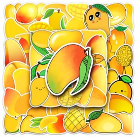 Mango Stickers 50Pcs Cartoon Cute Fruit Stickers for Water Bottle Skateboard Scrapbook Laptop Phone Guitar Luggage Computer Bike Cars,Waterproof Aesthetic Yellow Mangoes Decals for Teens Kids Girls