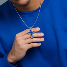 RTZN® Lapis Lazuli Cross Necklace for Men – Premium Handcrafted Lapis Lazuli Pendant Necklaces - Blue Lapis Cross Pendant for Men with Stainless Steel Chain 22" Inch + 2" Extension