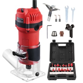 TEENO Wood Router, 800W Compact Router Tools for Woodworking, 31000 RPM Hand Trim Router with 15 Pcs 1/4" Router Bits Set, Edge Guide, Roller Guide, Dust Hood