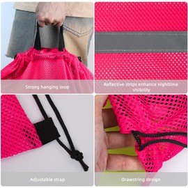 GoodtoU Mesh Bags Drawstring Swimming Bag Net Bags Drawstring Mesh Drawstring Backpack Reflective Beach Backpack Gym Bag Pool Backpack Mesh Bag for Swimming Gear Adults (2 PCS Pink)