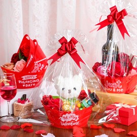 Menkxi 6 Pcs Valentine's Day Gift Basket Red Plastic Oval Gift Basket with Handles Empty Gifts Baskets Storage Candy Chocolate Toy Gift for Valentine's Day Wedding Birthday Party Supplies