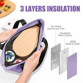 TIECHI Insulated Lunch Bag for Women, Leakproof Wide-Open Lunch Tote Bag with Front Pocket, Reusable Cool Bag Lunch Box Bag for Kids Girls Adults Work School Beach Picnic (Purple)