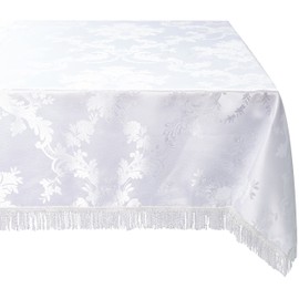Violet Linen Majestic Damask Design Tablecloth - White 60" by 84" Oblong/Rectangle