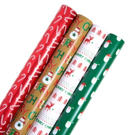 Gartner Studios 12 Foot Premium Whimsical Holiday Gift Wrapping Paper – 4 Rolls with Gridlines for Easy Cutting