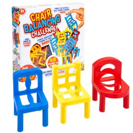 VFM - Balancing Chair Challenge Game - Hilarious Family Fun Multiplayer or Solo Age 3+ Stackable Seats Fun House Gaming Toy With 48 Colourful Chair Pieces