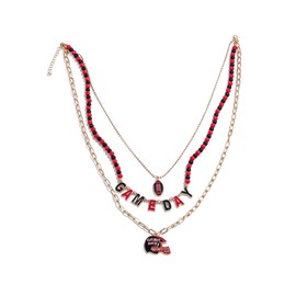 SORGERLY Game Day Football Charm Necklace - Layered Link Chain Beads Football Helmet Necklaces Sports Jewelry for Women Men - Perfect Gifts for Footballs Fans (black&red)