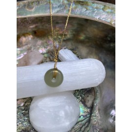 Handmade Vintage Style Green Jade Sterling Silver Necklace with 14K Gold Plating