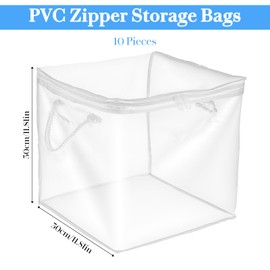 Meyeyaia 10 Pack Clear Clothes Storage Bags with Zipper & Handles, Durable Foldable Large Two-Way Zipper Storage Bags for Clothes, Comforters, Blanket, Toy and Book(White, 11.8''x11.8''x11.8'')