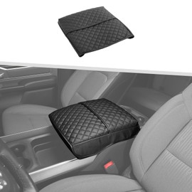 Jimen for Ram Armrest Cover, Leather Center Console Cover Fit for Dodge Ram 2018-2024 (Black)